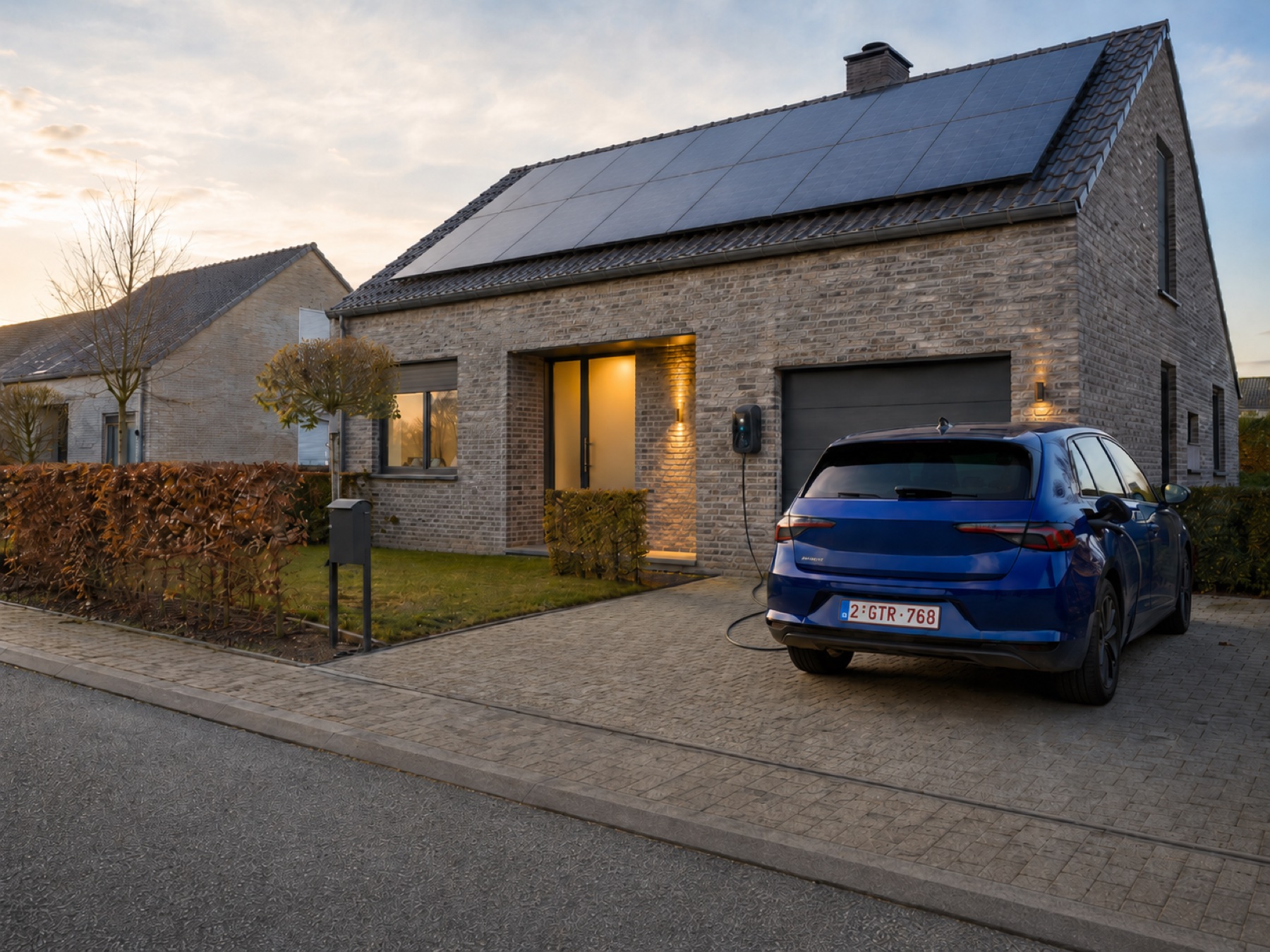 Borne de recharge résidentielle installée près de l’entrée d’une habitation.